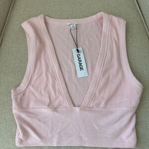 Garage Women's Pink Ribbed V-Neck Top